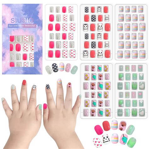 Siusio 120 Pcs 5 Pack Children Acrylic Fake Nails Press On Pre Glue