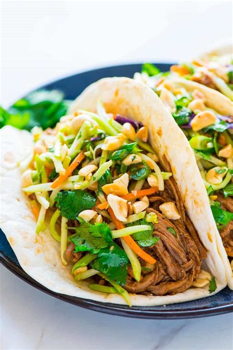 Asian Pulled Pork Tacos With Peanut Broccoli Slaw Slow Cooker Pork Recipe