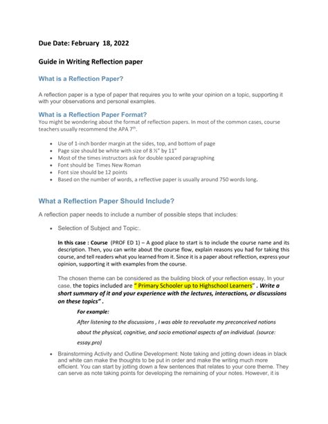 Guide In Writing Reflection Paper For Undergrad Studentsdocx