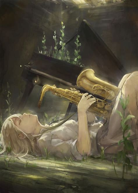 Animegirl Saxophone Kawaii Sleep Piano Manga Art Manga Anime