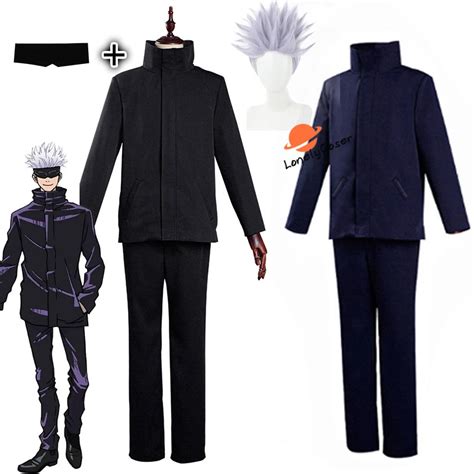 Specialty Anime Jujutsu Kaisen Gojo Satoru Cosplay Costume Black Uniform Wig Full Set Clothing