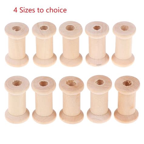 10pcs Vintage Natural Wooden Bobbins Empty Thread Spools For Twine Wire