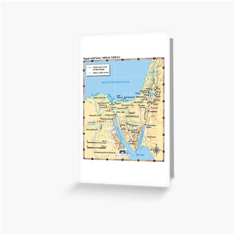 Map Of Moses Exodus Egypt And Sinai 1400 To 1200 Bc Greeting Card