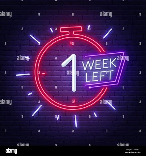 One Week Left Neon Sign On Brick Wall Background Vector Illustration