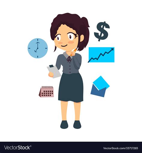 Very Busy Business Woman Character Royalty Free Vector Image