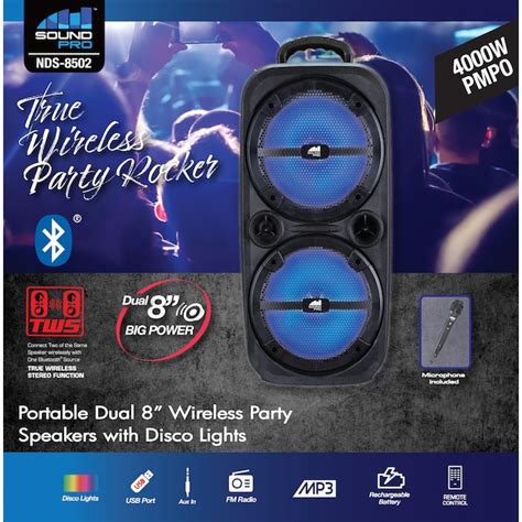 Naxa Portable Dual 8 Wireless Party Speakers With Disco Lights In The
