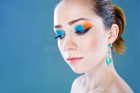 Beautiful Young Woman With Stylish Bright Make Up Stock Photo Image