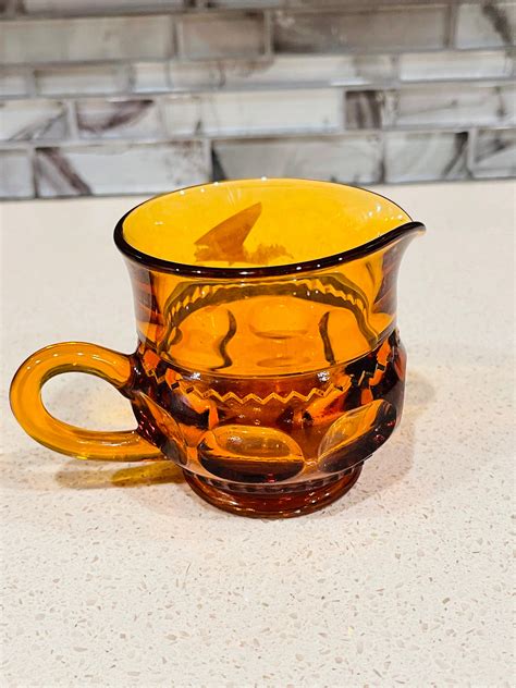 Amber Colored Kings Crown Glass Thumbprint Pattern Tea Etsy