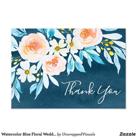 Watercolor Blue Floral Wedding Thank You Card Zazzle Thank You Card