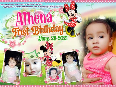 This is sample of my tarpaulin layout mostly for birthdays and christening but theres others like advertising and honorarium. Minnie Mouse sample tarpaulin design for first birthday