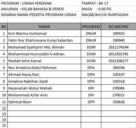 Klik di sini untuk maklumat lanjut. ~ MAKLUMAN: SENARAI NAMA PELAJAR & JADUAL PERGERAKAN USRAH ...