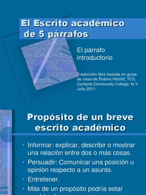 1 El Escrito Académico Párrafo De Introducción Pdf Ensayos