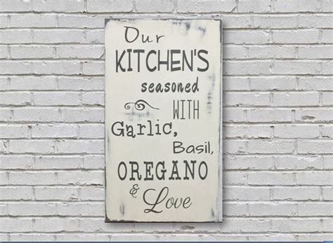 Kitchen Seasoned With Love Sign Distressed Wood Sign Etsy Wood