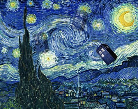 Doctor Who Tardis Starry Night Van Gogh Pinturas Pós Impressionismo