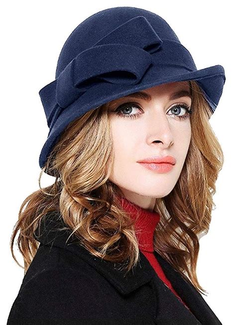 Bellady Women Solid Color Winter Hat 100 Wool Cloche Bucket With Bow