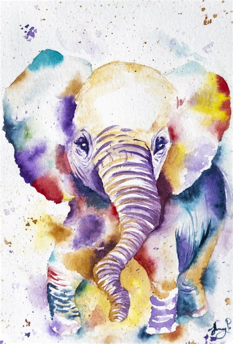 Elephant Watercolour Painting Baby Elephant Painting Hand Signed