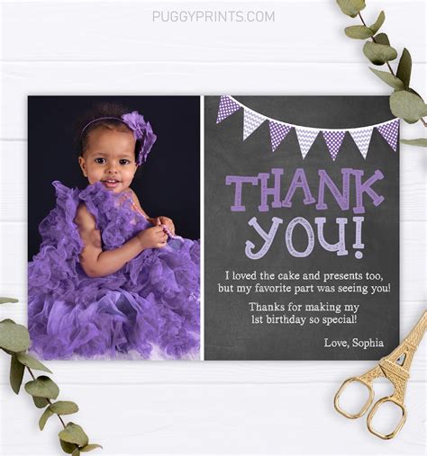 First Birthday Thank You Card With Photo Chalkboard Thank You Etsy
