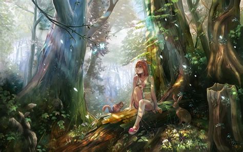 Wallpaper Redhead Fantasy Art Anime Girls Nature Original Characters Elves Jungle