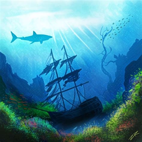 Forbidden Shipwreck Zach Robison Underwater Painting Sea Life Art