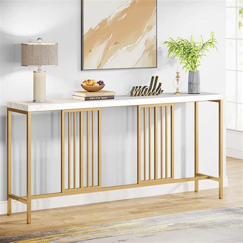Buy Tribesigns Extra Long White And Gold Console Table 709 Inch Long