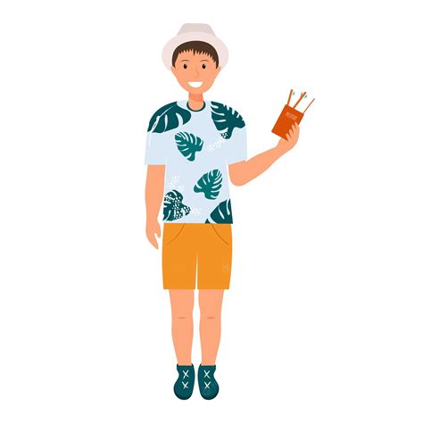 Premium Vector | Travel man in hat holding tickets in hand vector