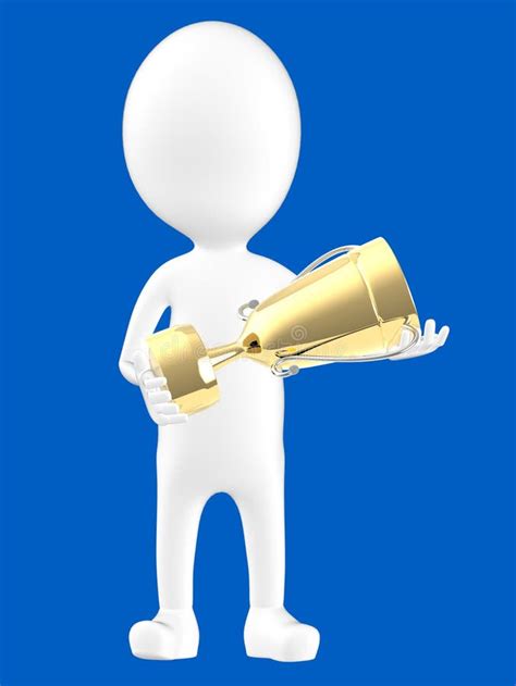 3d White Character Holding A Golden Trophy Stock Illustration