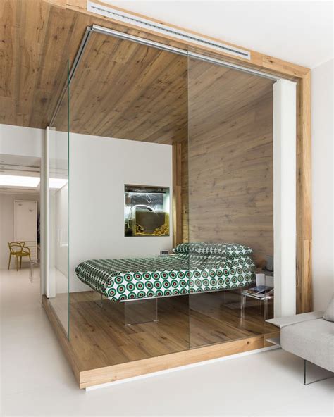 Small Studio Apartment With Functional Custom Closet And Glass Bedroom