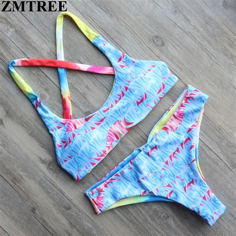 Zmtree 2017 Women Girl Lady Sexy Retro Print Thong Swimwear Bikini