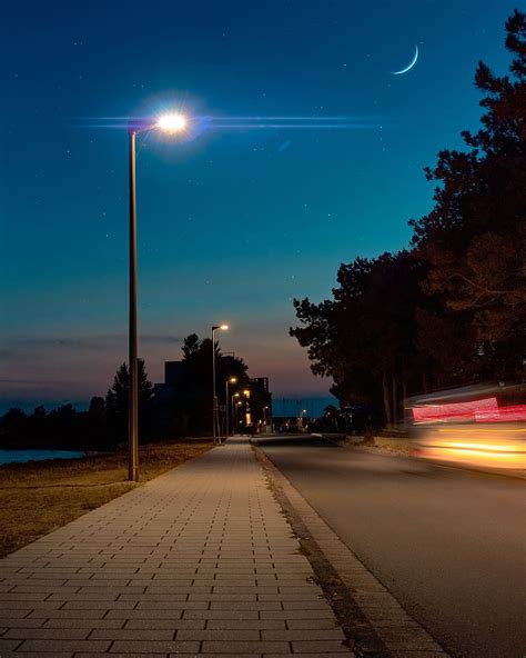 Night Road Star Sky Auto Traffic Long Exposure City Illuminated