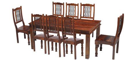 Jali Sheesham 180 Cm Chunky Dining Table And 8 Chairs Quercus Living