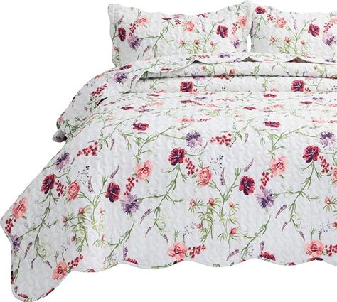 Bedsure 3 Piece Reversible Quilt Set Floral Rose Pattern Fullqueen