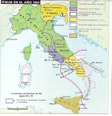 Mapa Italia En El Siglo Xi Italy In The Eleventh Century Map