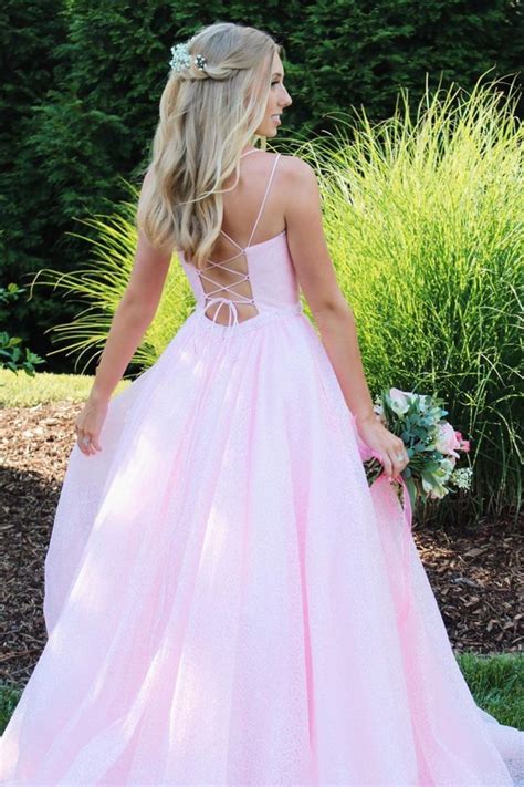 Glitter Princess Lace Up Pink Long Prom Dress In 2020 Prom Dresses