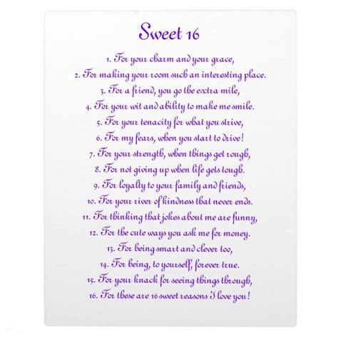 Sweet 16 8 X 10 Plaque Birthday Wishes For Daughter