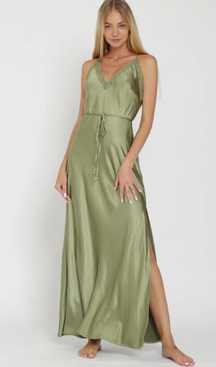 Olive Green Satin Maxi Dress Sanctuary Boutique