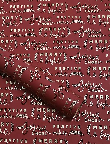 Red And Gold Text Christmas Wrapping Paper 3m Mands
