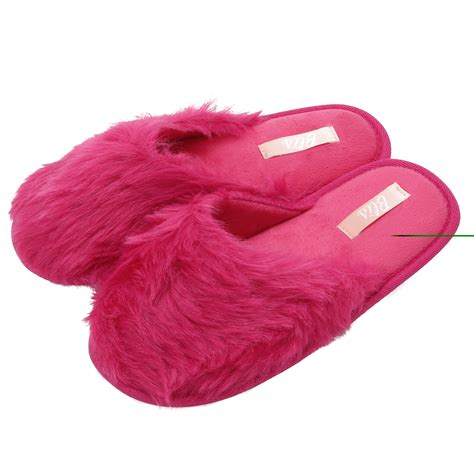 Blis Blis Womens Furry Knit House And Bedroom Slippers Soft And Cozy Slip Ons Hot Pink M