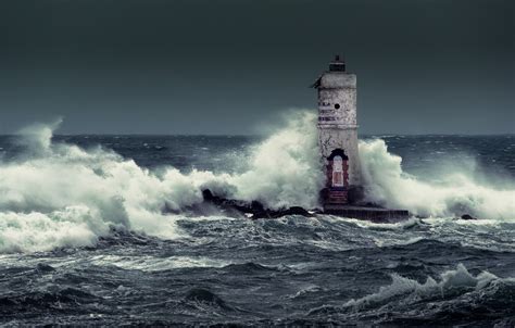 Wallpaper Sea Wave Storm Lighthouse Horizon Italy Calasetta