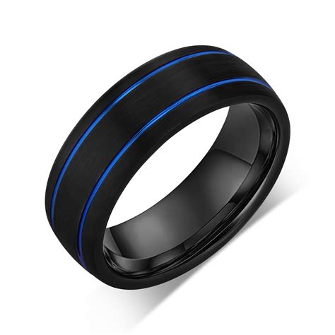 Tungsten Ring Tungsten Wedding Band Men Mens Wedding Band Etsy Blue