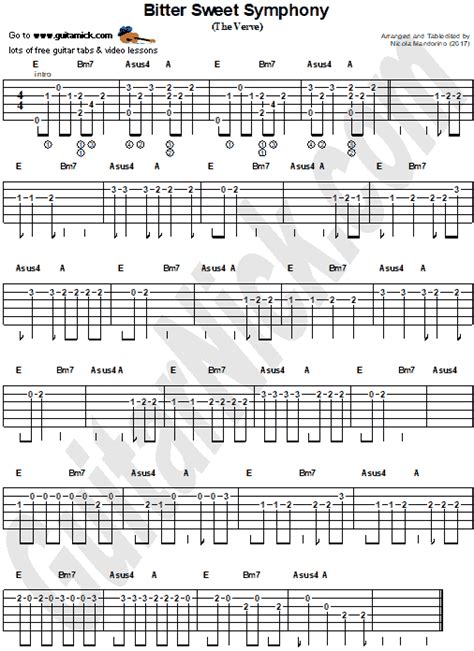 The Verve Bitter Sweet Symphony Easy Guitar Tab