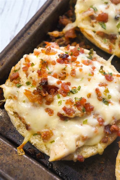This link opens in a new tab. Bacon Chicken Alfredo English muffins are an easy dinner ...