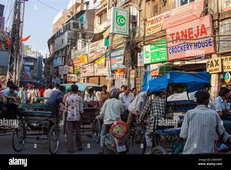 Busy Bustling Market Street In Delhi India Stock Photo Alamy