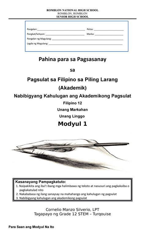 Ang Pagsusulat Pagsulat Ng Filipino Sa Piling Larangan Akademik Sahida