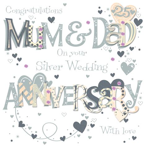 Mum And Dad Silver 25th Wedding Anniversary Greeting Card Cards Love