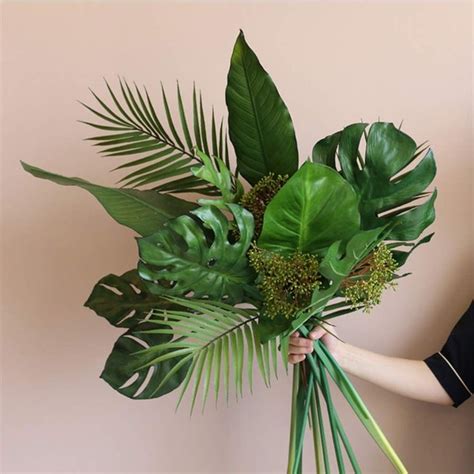 Home Hawaiianluauparty Coolmade Faux Palm Leaves With Stems Artificial