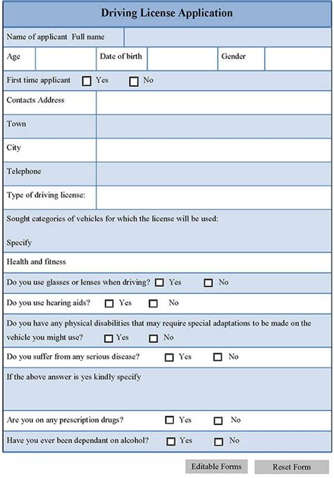 Driving License Application Form Editable Forms