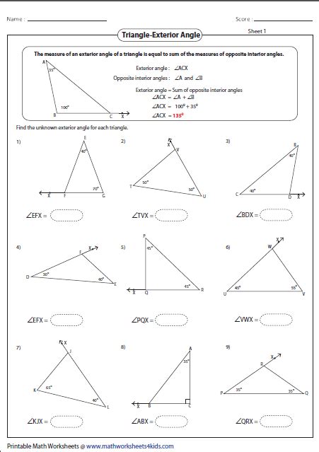 Interior And Exterior Angles Worksheet With Answers Askworksheet