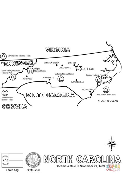 Your flags are listed by state and nation names in alphabetical order. North Carolina Map coloring page | Free Printable Coloring ...