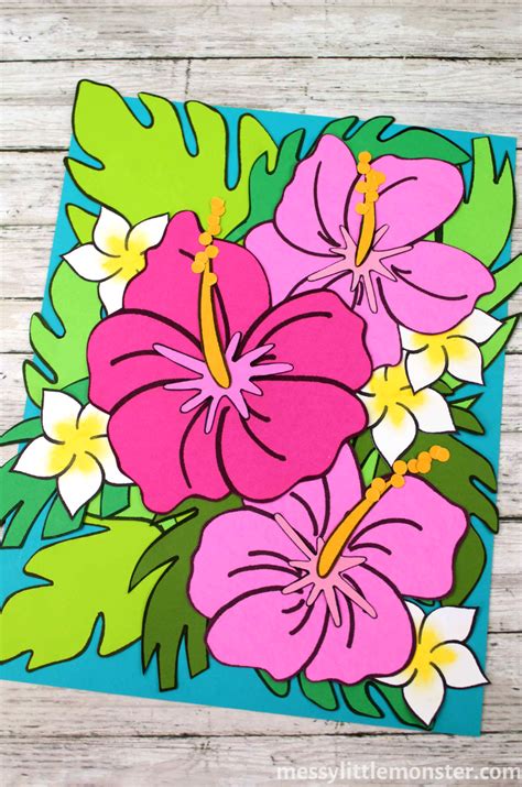 Tropical Paper Flower Craft With Flower Printable Messy Little Monster