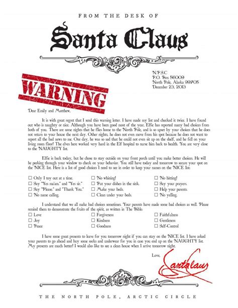 warning letter from santa naught list christmas santa letter pertaining to secret santa letter
